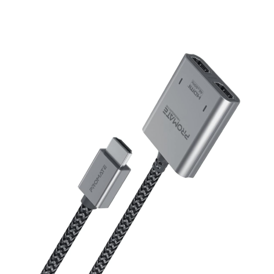 Promate HDMI Splitter Cable, Ultra HD 4k 60Hz HDMI Adapter Converter with Dual HDMI Ports, Compact Design and 100cm Nylon Braided Cord for MacBook Pro, MacBook Air, PS5, MediaSplit-H2 (Open Sealed) Promate HDMI Splitter Cable, Ultra HD 4k 60Hz HDMI Adapter Converter with Dual HDMI Ports, Compact Design and 100cm Nylon Braided Cord for MacBook Pro, MacBook Air, PS5, MediaSplit-H2 (Open Sealed)